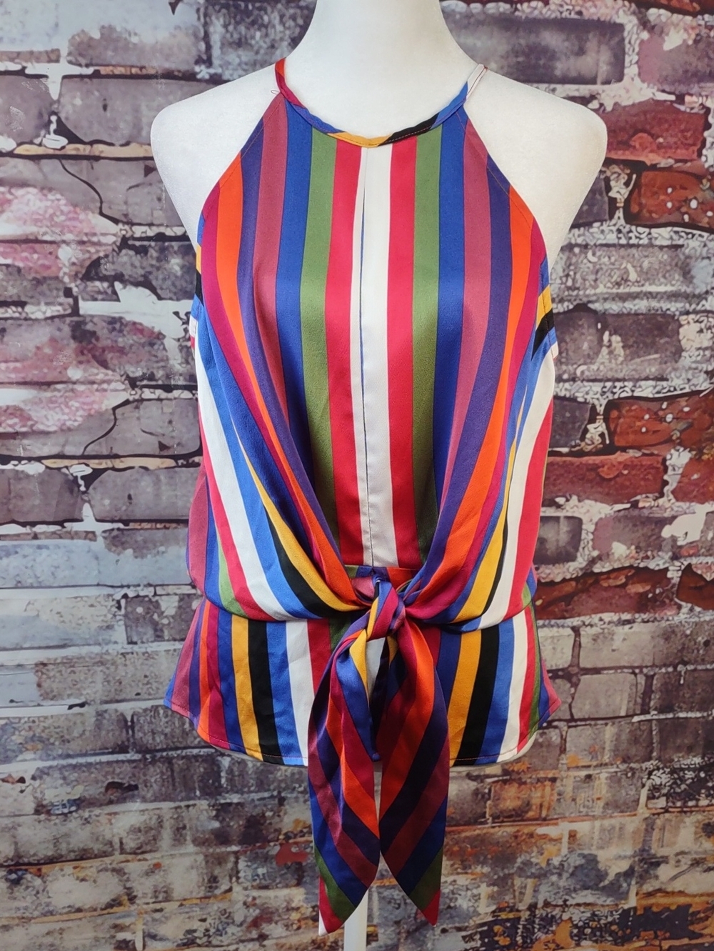 DO+BE Multicolor Stripe Tie-Front Halter Tank